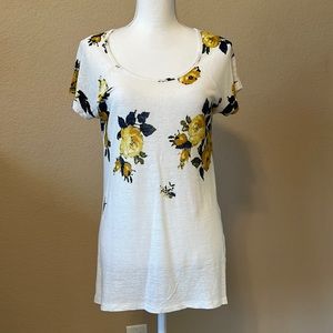Lucky Brand Linen Blend Short Sleeve Floral Tunic